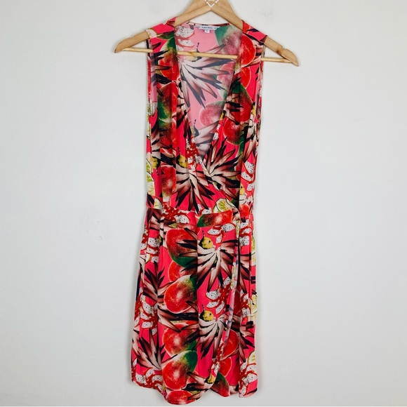 & other stories bright tropical fruit novelty print faux wrap mini dress. Size 4 - Picture 1 of 7